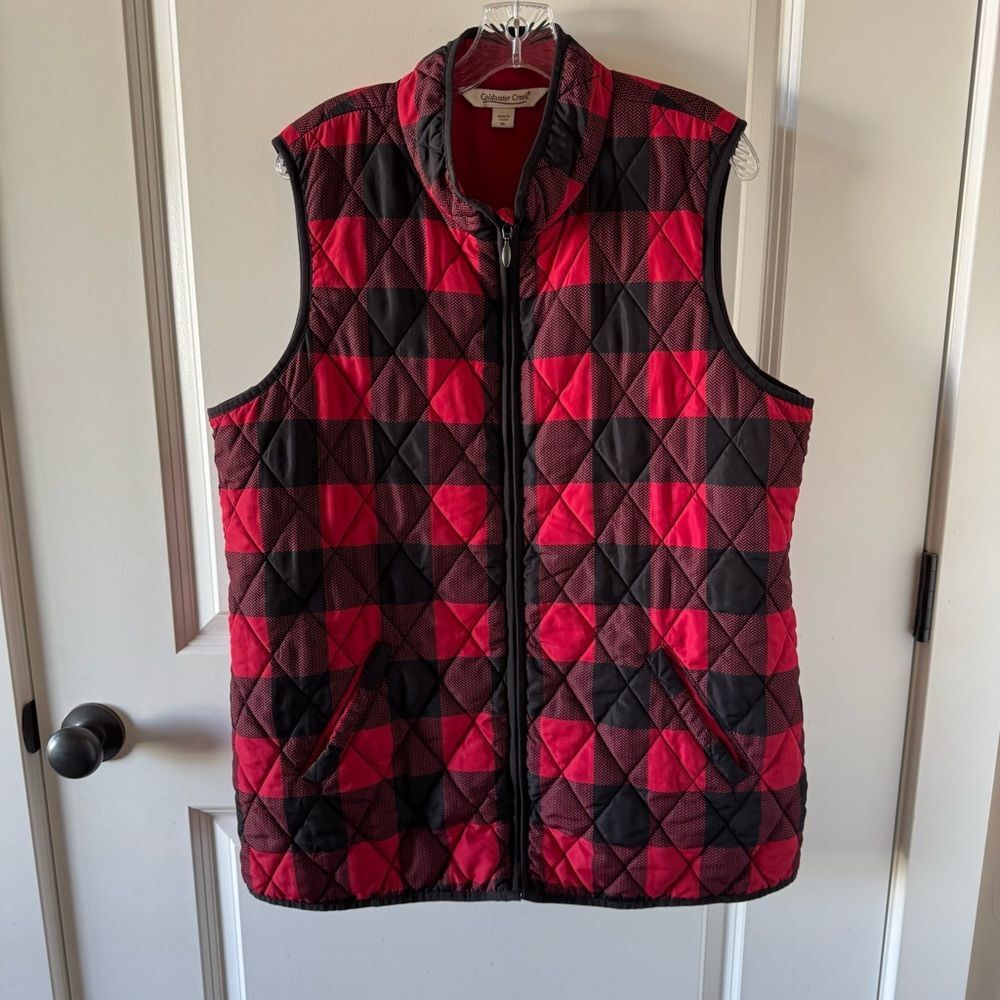 Coldwater Creek Red and Black Quilted Buffalo Plaid Vest